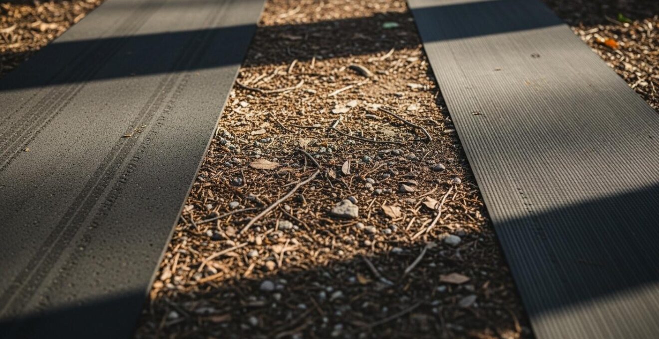 Comparaison visuelle de trois surfaces de course : bitume, sentier naturel et tapis de course, pour le choix articulaire.