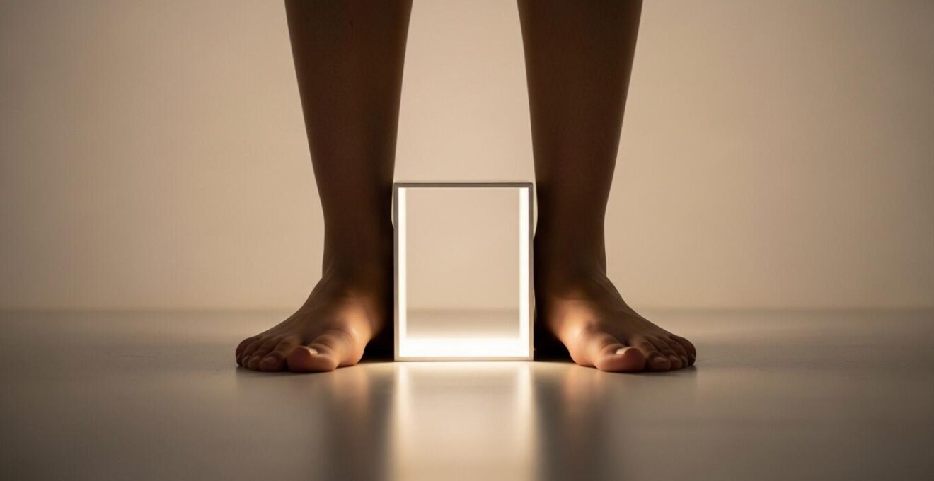 Concept visuel symbolique d’une barrière protectrice entre deux cuisses pour illustrer la lutte contre les irritations