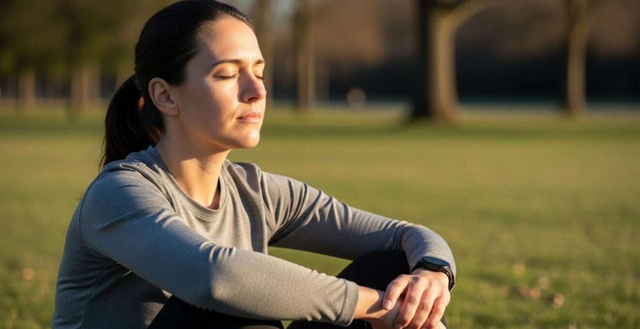 Coureur en méditation préparant sa course par la visualisation mentale