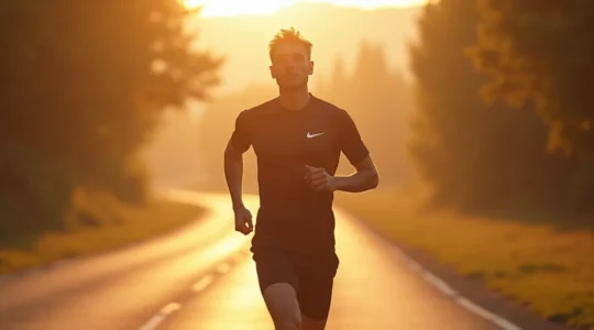 Un coureur en plein effort avec un équipement technique adapté, mettant en avant l'importance du confort en course à pied