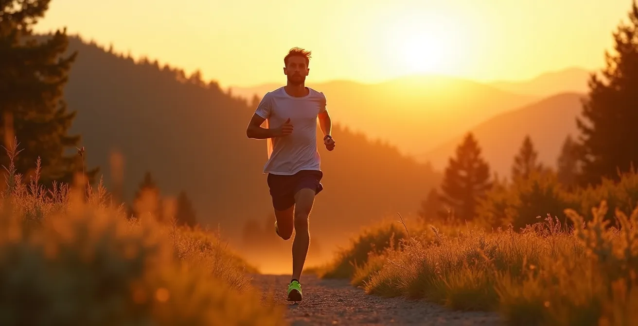 Un coureur dans un paysage naturel, exprimant différentes intensités de course à pied, reflétant choix et objectifs personnels
