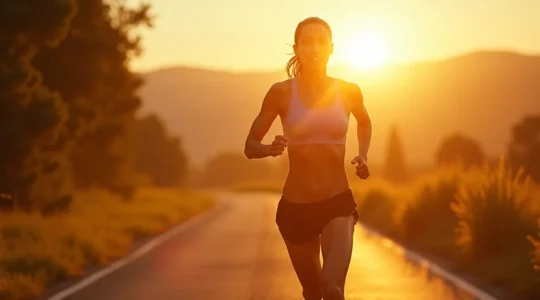 Un coureur en pleine course en extérieur illustrant la transformation corporelle naturelle liée à la course à pied