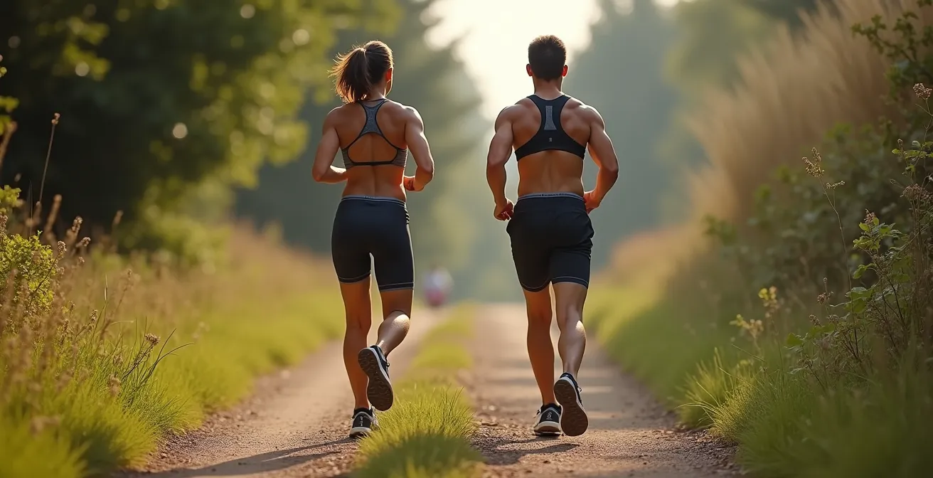 Comparaison visuelle d'une coureuse portant un cuissard ajusté et une autre en short ample sur un sentier de course