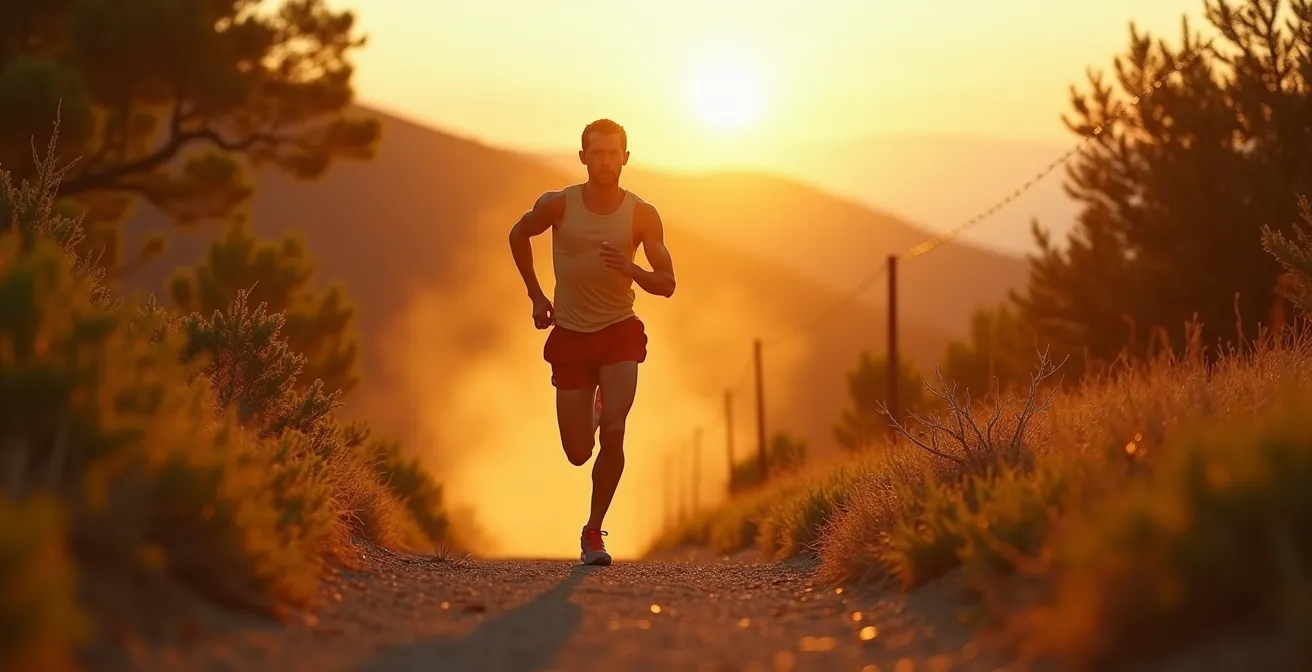Coureur dynamique sur un parcours vallonné illustrant le spectre d'intensités, vitesse et effort