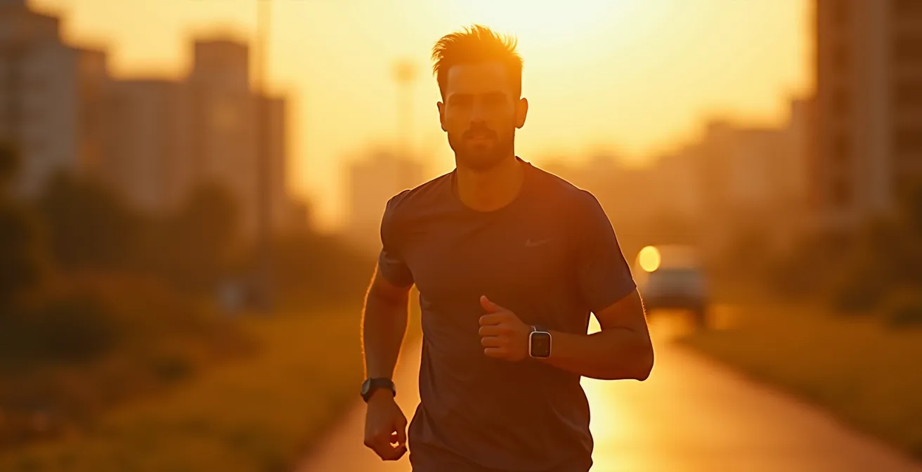 Runner adjusting pace based on daily physical feedback, symbolizing personalized training adaptation