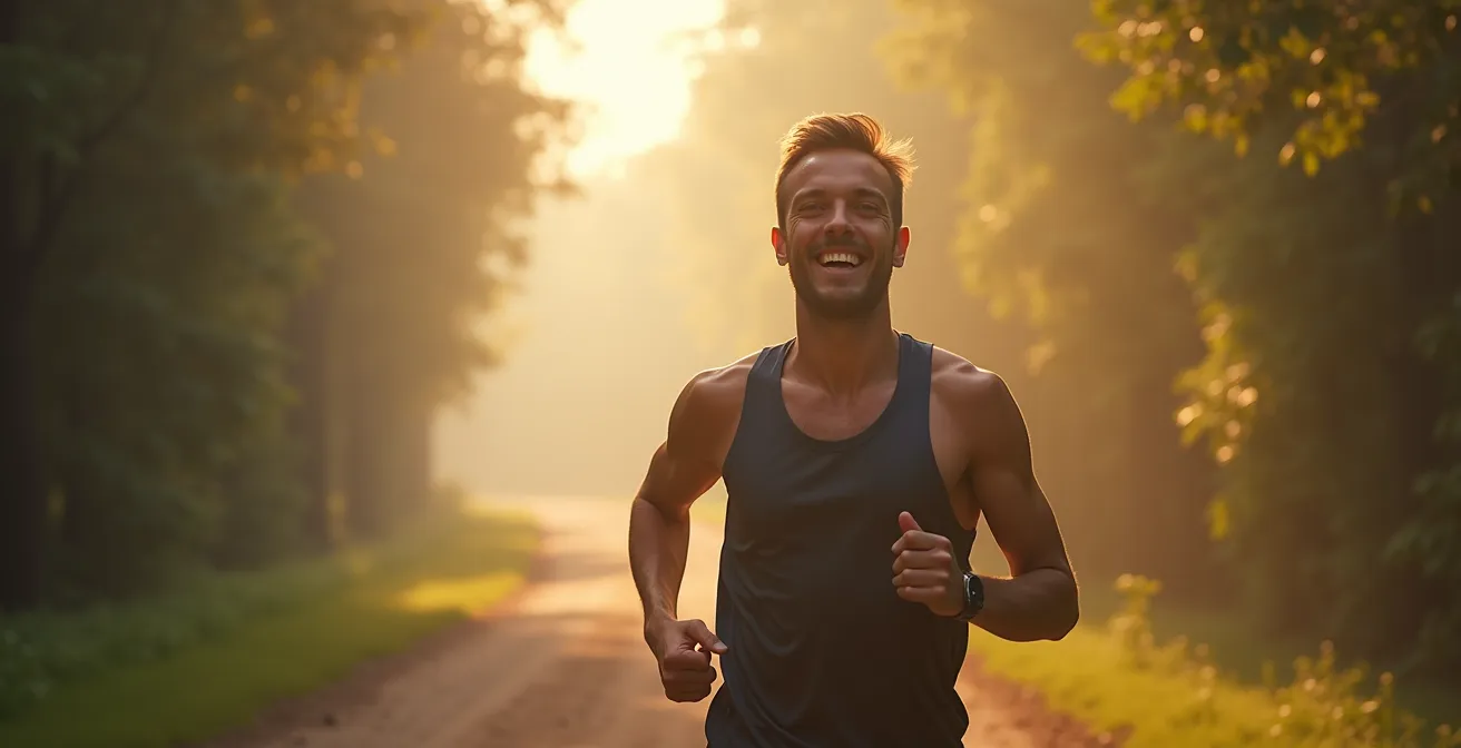 Un coureur apaisé courant en nature, illustrant le test du parler et du chant pour jauger l’effort