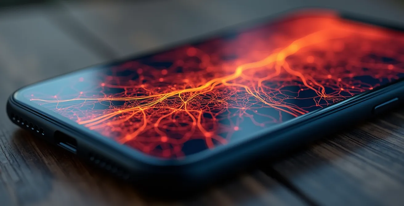 Vue macro d'une carte de chaleur colorée montrant les trajets de course explorés