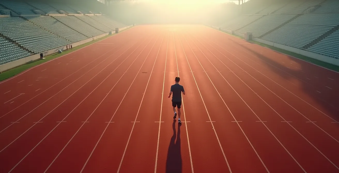 Coureur effectuant un test de progression sur une piste d'athlétisme en France