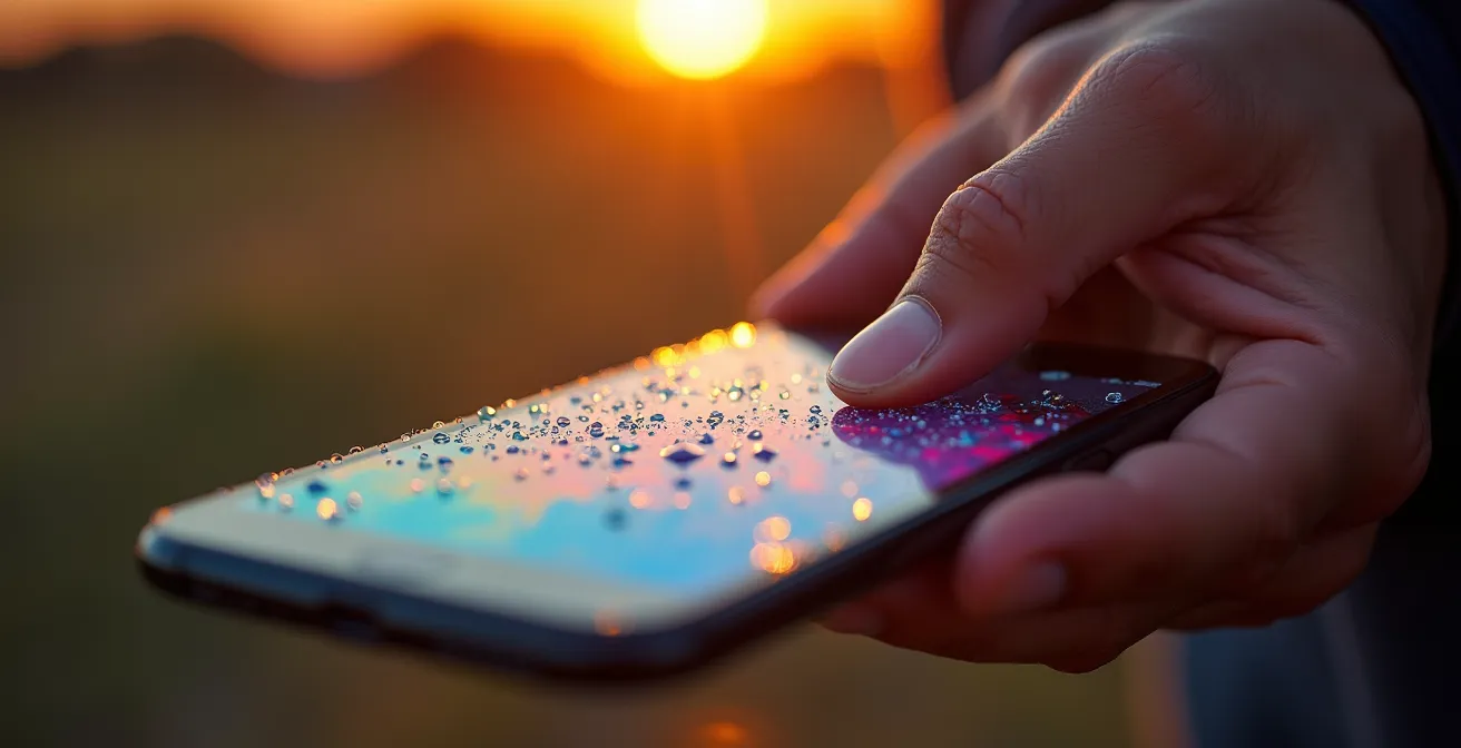 Coureur consultant son smartphone après une séance pour partager avec sa communauté virtuelle