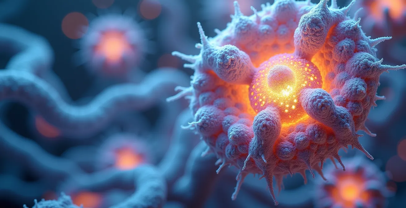 Vue macro des mitochondries dans les cellules musculaires produisant de l'énergie