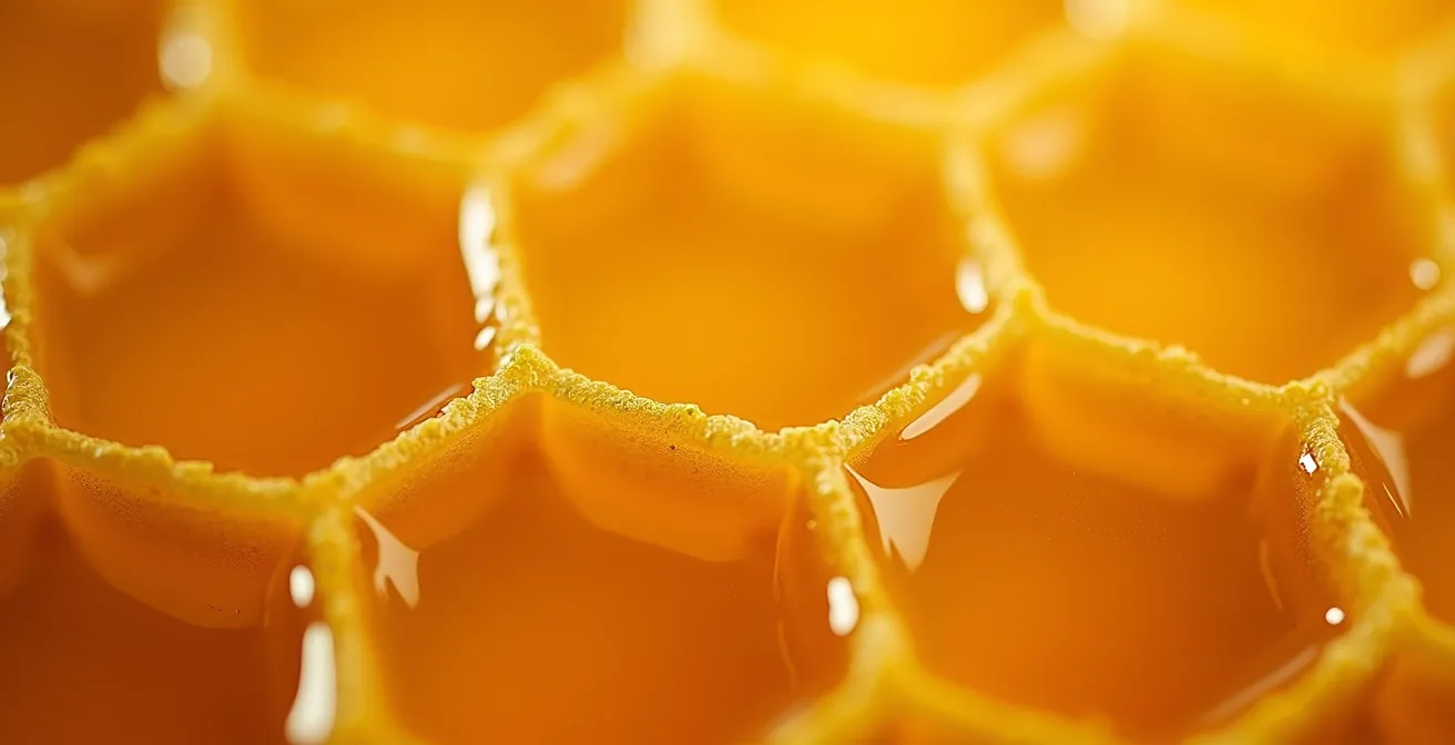 Vue macro de cristaux symbolisant le glycogène se transformant en énergie dans des fibres musculaires.